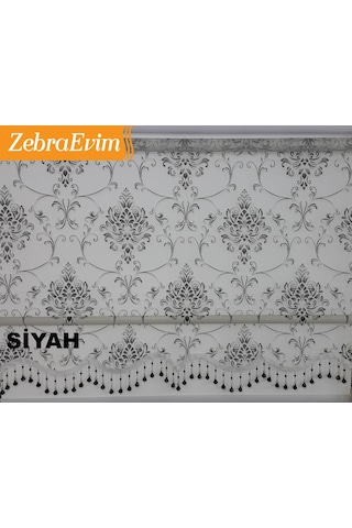 3Renk Çift Mekanizma Damask Siyah-Krem-Kahve Tül Stor Zebra Perde