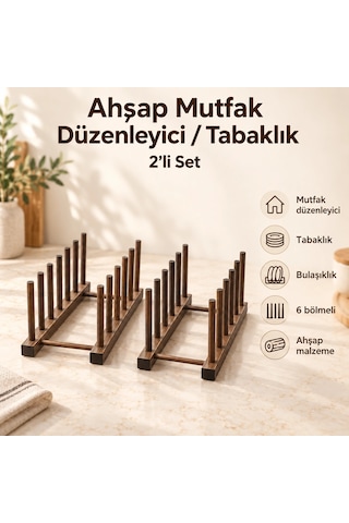 6 Bölmeli Ahşap Düzenleyici, Tabaklık / 2'li Set Çok Renkli