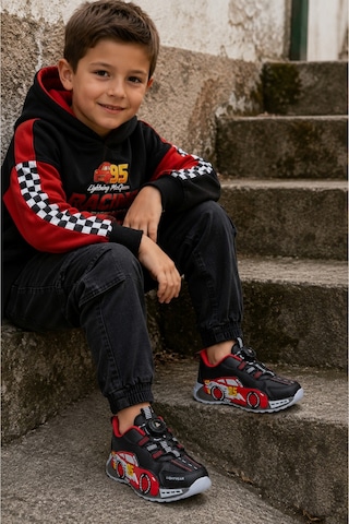 Kid's World Kırmızı Siyah Yarış Arabası Desenli Akıllı Bağcıklı Erkek Çocuk Spor Ayakkabı