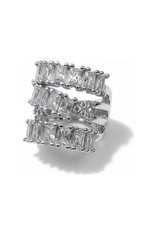 Earcuff Sıkıştırmalı Pirinç Kıkırdak Küpe Baget Taşlı Üç Sıralı Gümüş Renk Çelik