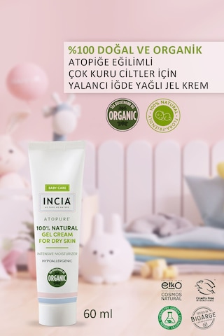 INCIA %100 Doğal Atopiğe Eğilimli Ciltler İçin Jel Krem Çok Kuru Ciltler İçin Yalancı İğde Yağı 60 ml