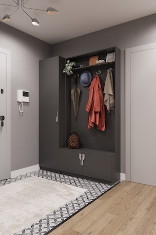 Lüks Çok Raflı Portmanto Askılı Vestiyer %100 MDF Çok Raflı Ayakkabılık V01