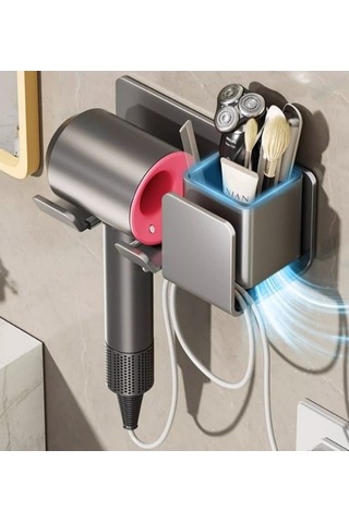 Wondernest Tutucu, Saç Rafı, Lichen Kurutma Makinesi - Delmeden Banyo Aksesuarı Siyah