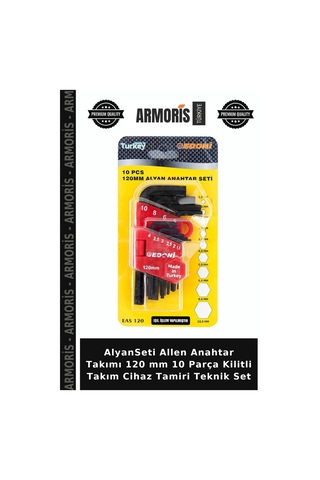 Alyanseti Allen Anahtar Takımı 120 Mm 10 Parça Kilitli Takım Cihaz Tamiri Teknik Set