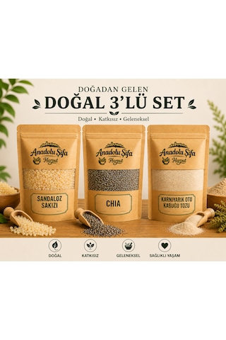 Anadolu Şifa Harput Karnıyarık Otu Kabuğu Tozu + Sandaloz Sakızı + Chia Tohumu 3x50 Gr Bitkisel Ürün Seti