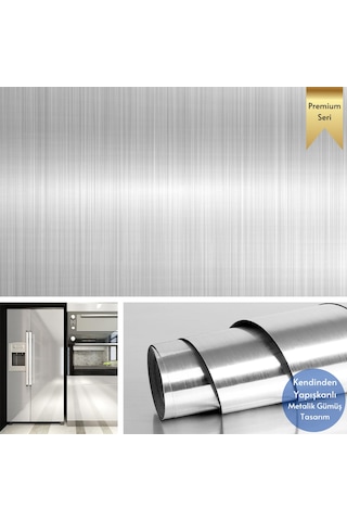 Technosmart 60cm 100cm Kendinden Yapışkanlı Metalik Folyo Mutfak Dolap Masa Kaplama Duvar Kağıdı Silver