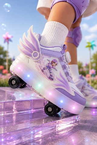 Muggo Wıngs Çocuk Kanat Detaylı Işıklı Patenli Tekerlekli Sneaker Spor Ayakkabı Lila