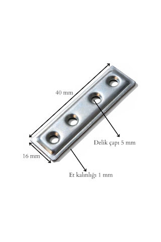 Düz Demir Gönye Köşebent, Metal Lama Montaj Demiri, Mobilya Dolap Raf Masa Köşe Bağlantı Aparatı, 16x60mm, 25 A Diğer