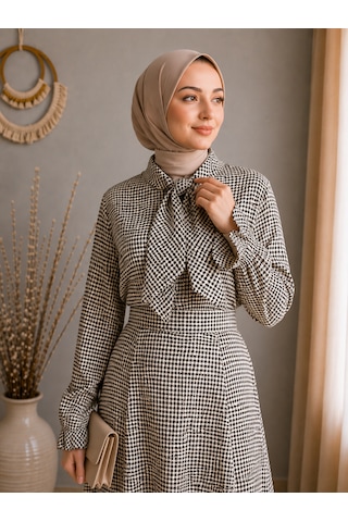 Efulim Womens Ekose Tasarımlı Alt-üst Gofre İkili Takım Haki