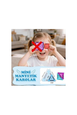 Manyetik Yapı Blokları Mini - 32 Parça Renkli 3 Boyutlu Manyetik Oyun Seti