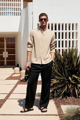 JEZER Erkek Hakim Yaka Uzun Kollu %100 Pamuk Regular Fit Bej Gömlek