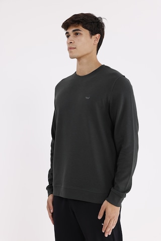 Rowinger Yatay Dokulu Ottoman Yüzey Tonal Logo Detaylı Bisiklet Yaka Standart Kalıp Sweatshirt Haki