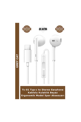 Tc-01 Typ-c To Stereo Earphone Kablolu Kulaklık Beyaz Ergonomik Model Spor Aksesuarı