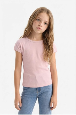 DeFacto Kız Çocuk Slim Fit Dar Kesim Bisiklet Yaka Basic Düz Fitilli Kaşkorse Kısa Kollu Tişört B3053A825SMPN47 Pembe