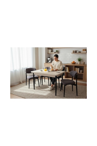 Tool Aksesuar T-6009 4 Kişik Yemek Masası Ve Kahverengi Polo Sandalye Takımı Mutfak Salon Restorant Cafe Otel Kullanımına Uygundur.