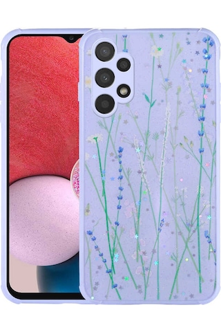Galaxy Uyumlu A13 4g Kılıf Simli Desenli Kamera Korumalı Parlak Popy Kapak - Kalp Kalp Kalp