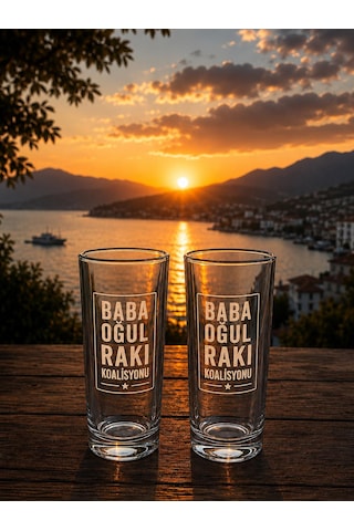 Baba Oğul Rakı Koalisyonu Özel Tasarım Rakı Bardağı Seti 2 L