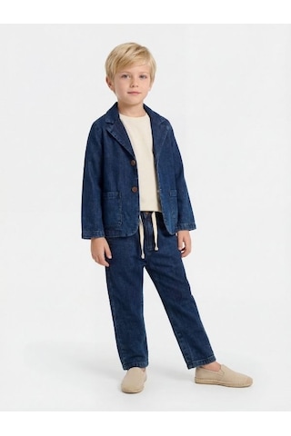 Zekids Erkek Çocuk Müslin Dokulu Rahat Kesim Pantolon-17144 Lacivert