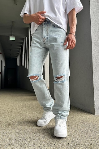 Buz Mavi Dizi Yırtık R4 Dl Baggy Pantolon Buz Mavi