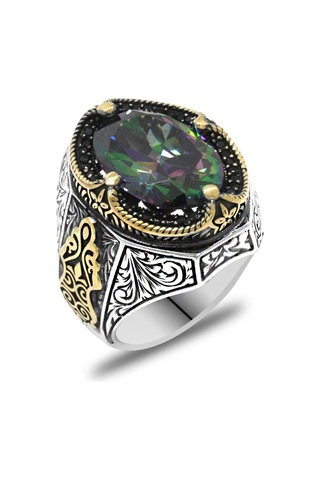 Faset Kesim Mistik Topaz Taşlı Yanları Gotik Süslemeli 925 Ayar G (537174753)