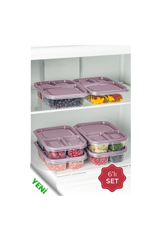 Vienev 3 Bölmeli Dikdörtgen Saklama Kabı 1.15 L Pembe 6'lı Çok Renkli