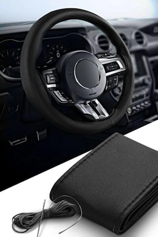Luti Concept Noktalı Deri Dikme Direksiyon Kılıfı, Siyah, Universal Boyut, Dikişli, İğne Ve İplik Seti İle Genel
