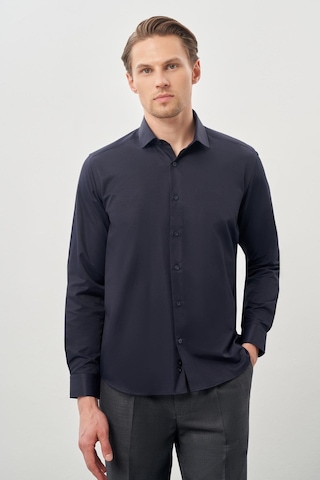 İmza Koyu Lacivert Uzun Kol Düz Bez Ayağı Yarım İtalyan Yaka Cepsiz Pamuklu Classic Slim Fit Gömlek 1004245268 Koyu Lacivert