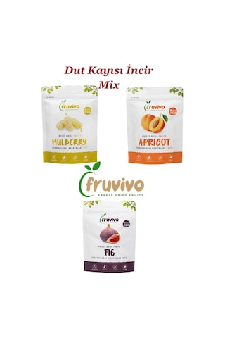 Fruvivo 3'lü Freeze Dry Paket - Kayısı + İncir + Dut - Dondurularak Kurutulmuş Meyve Cipsi Şeker İlavesiz %100 Doğal Vegan 90 G