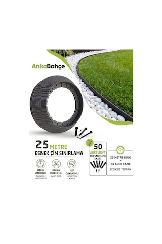 Çim Ayırıcı / Sınırlayıcı 25 Metre Yeşil Renk 50 Adet Kazığı İle Birlikte