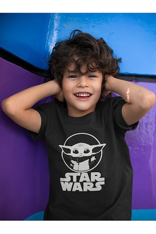 Sevbano Star Wars Yıldız Savaşları Baskılı Unisex Çizgi Film Çocuk Tişört Siyah