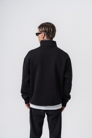 Erkek Respire Yazı Detaylı Yarım Fermuarlı Basic Sweatshirt Siyah