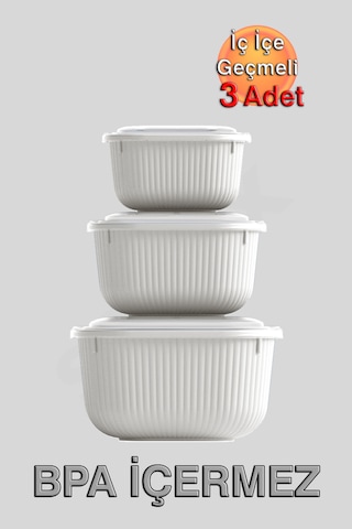 İç İçe Geçmeli Snaplid Kare Saklama Kabı 600 - 1100 - 1800 Ml Üçlü Set Bej