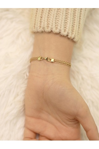 14 Ayar Altın Viyana Zincir Kare Baget Bileklik Altın