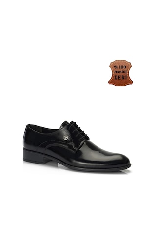 Muggo H043 Hakiki Deri Klasik Erkek Ayakkabı SİYAH RUGAN