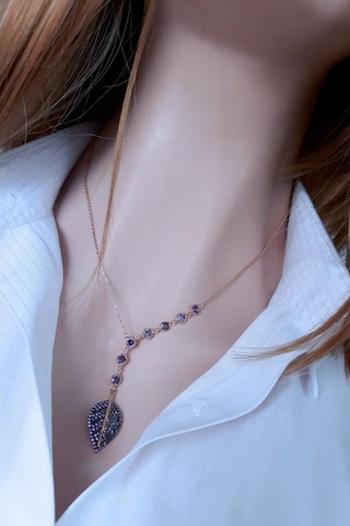 Tohum Taşlı Mor Yaprak Kolye _Rose