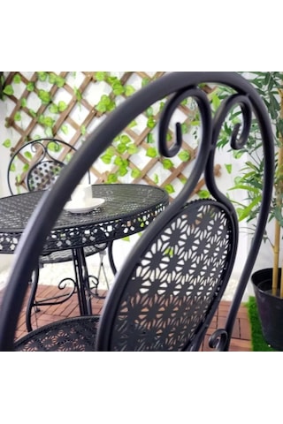 Ferforje Metal Açılır Katlanır Sandalye Bahçe Balkon Mutfak Sandalyesi Siyah 2 Adet Siyah