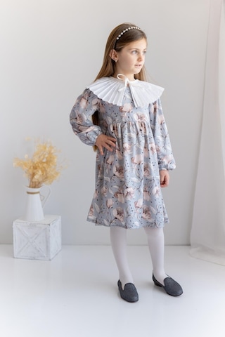 Zeyland Kız Çocuk Desenli Dokuma Elbise-Gri