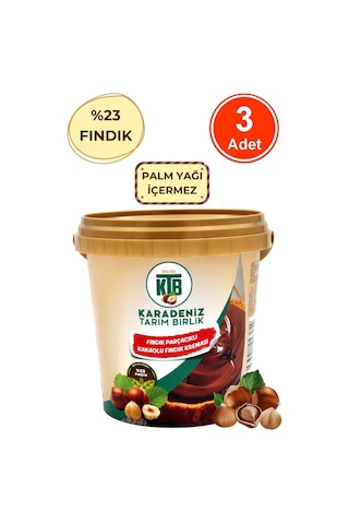 Karadeniz Tarım Birlik Fındık Parçacıklı Kakaolu Fındık Kreması %23 Fındık 3 x 800 G