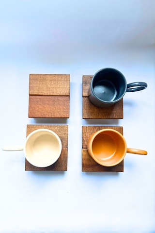 4 Lü Kahverengi 1.sınıf Masif Ahşap El Yapımı Bardak A Kahverengi