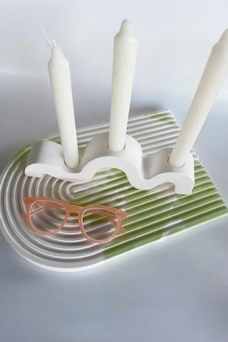 Modern Dalga Tasarımlı 3 Lü Beton Mumluk Şamdan - Dekoratif El Yapımı Masa Üstü Mumluk Beyaz