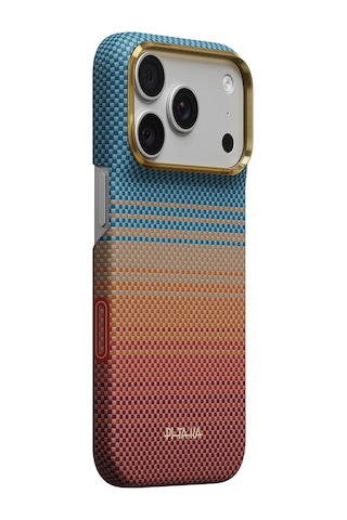Apple iPhone Uyumlu 18 Pro Kılıf M-safeli Aramid Fiber Pitaka Sunset 2.0 California Dream Serisi Kapak Mavi-kahve Mavi - Kahverengi