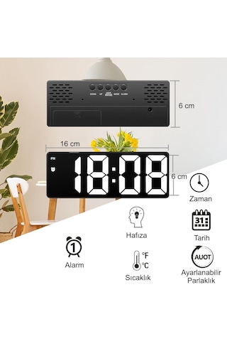 Led Ekran Usb Güç Dijital Aynalı Masa Saati Sıcaklık Alarm Takvim/adpt Çok Renkli