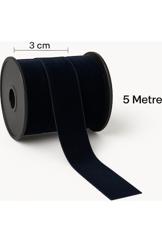 Paşateks 3 Cm Düz Kadife Şerit Lacivert 5 Metre Premium Tekstil Aksesuarı