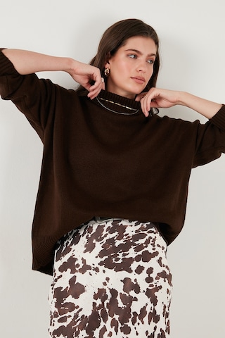 Lela Premium Oversize Fit Balıkçı Yaka Yumuşak Dokulu Triko Bayan Kazak 680Kz00469 Kahve