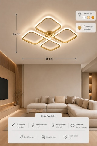 Nuvo Led Plafonyer Avize 3 Renk Kumandalı Eskitme