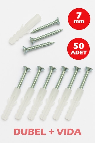 7mm Plastik Dübel + Vida Seti 50 Adet