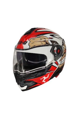 Free-M 961 Monkey Güneş Vizörlü Çeneden Açılır Kask Siyah - Beyaz - Kırmızı