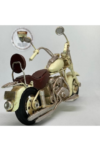 El Yapımı Krem Chopper/cruiser Metal Motosiklet Biblosu Kahverengi Koltuklu & Sissy Barlı