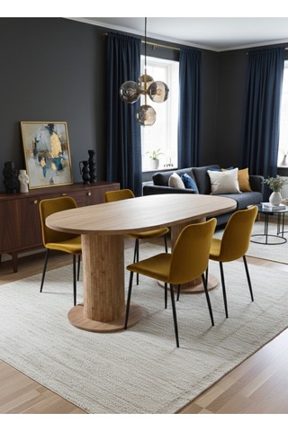 Oslo 180x90x74cm 36mm Kalın Kenarlı Oval Beyaz Sütunlu Mutfak Masası Sandalye Yok Sadece Masadır Atlantik Çam