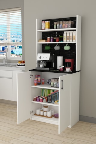 Asra Trend Kahve Köşesi KAHVE01 %100 MDF Çok Amaçlı Mutfak Dolabı Beyaz - Royal Mermer